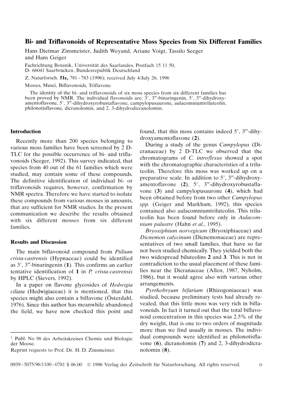 And Triflavonoids of Representative Moss Species from Six Different