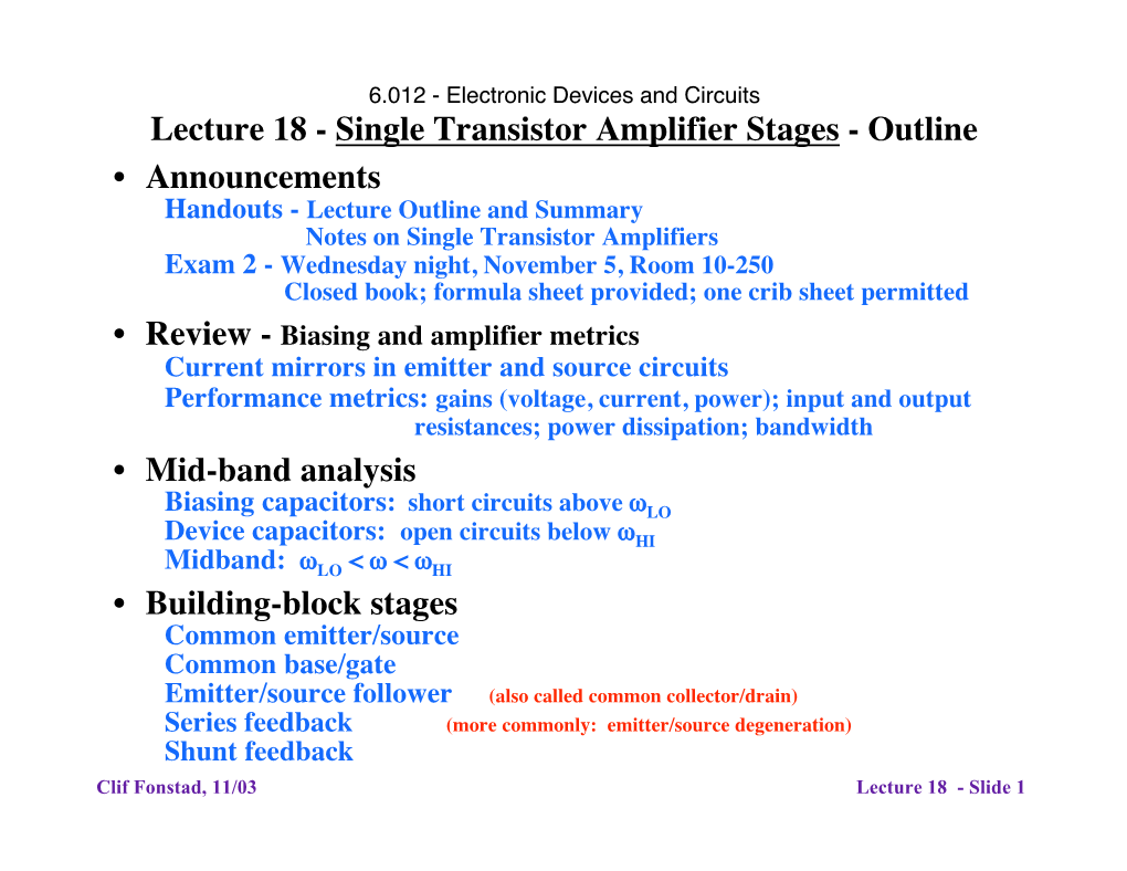 Single Transistor Amplifier Stages