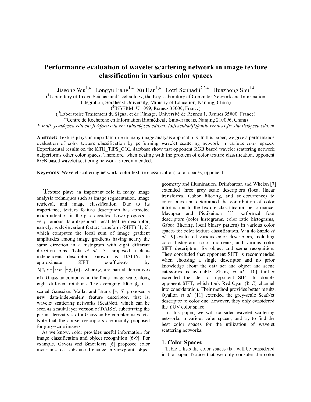 Performance Evaluation of Wavelet Scattering Network in Image Texture Classification in Various Color Spaces