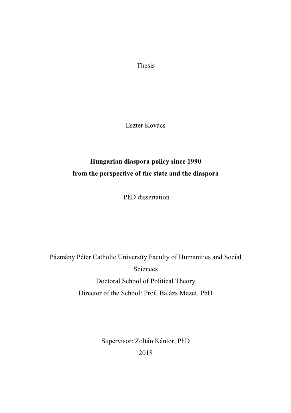 Thesis Eszter Kovács Hungarian Diaspora Policy Since 1990 from The