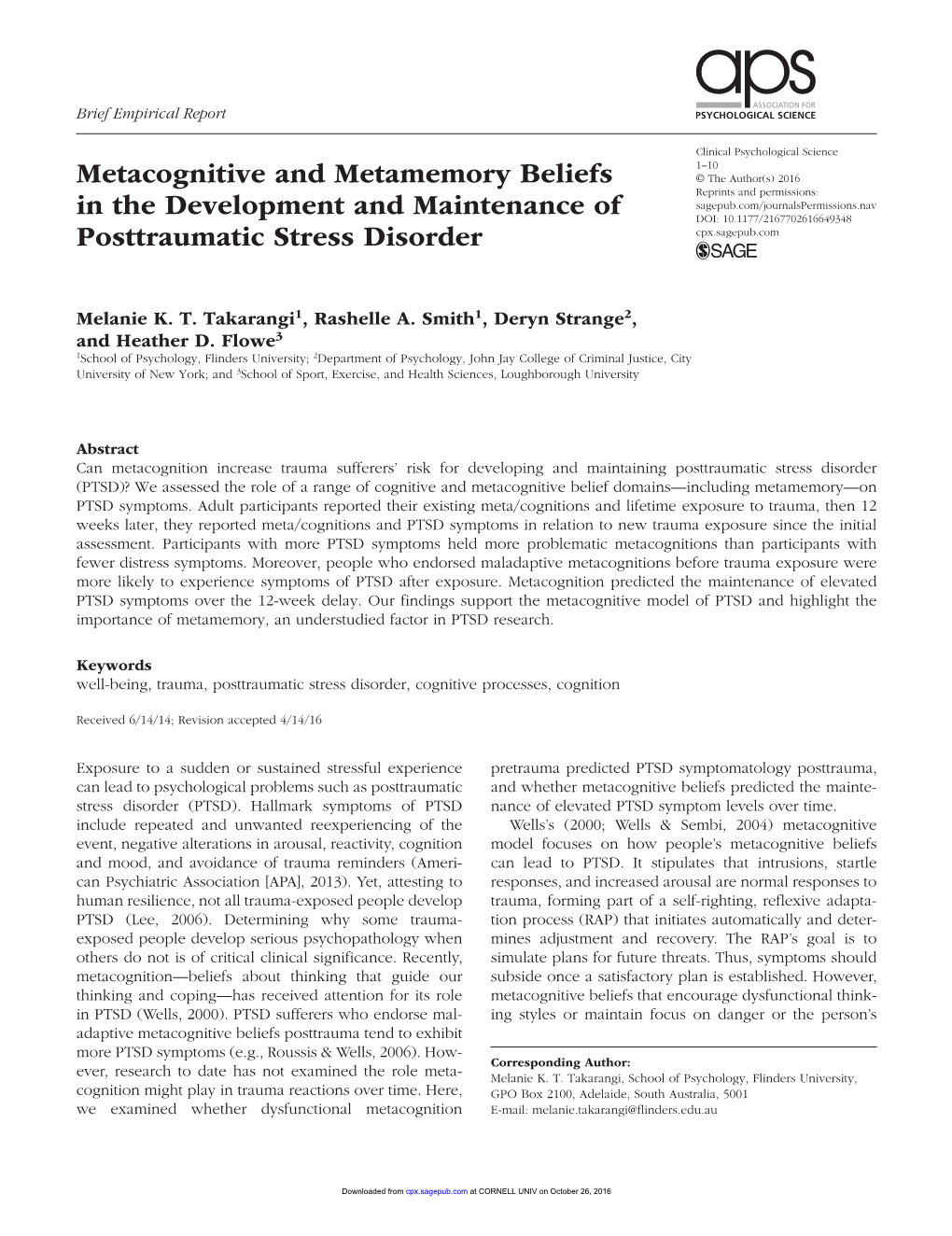 Metacognitive and Metamemory Beliefs in the Development And