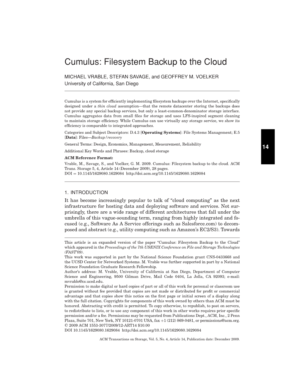 Cumulus: Filesystem Backup to the Cloud