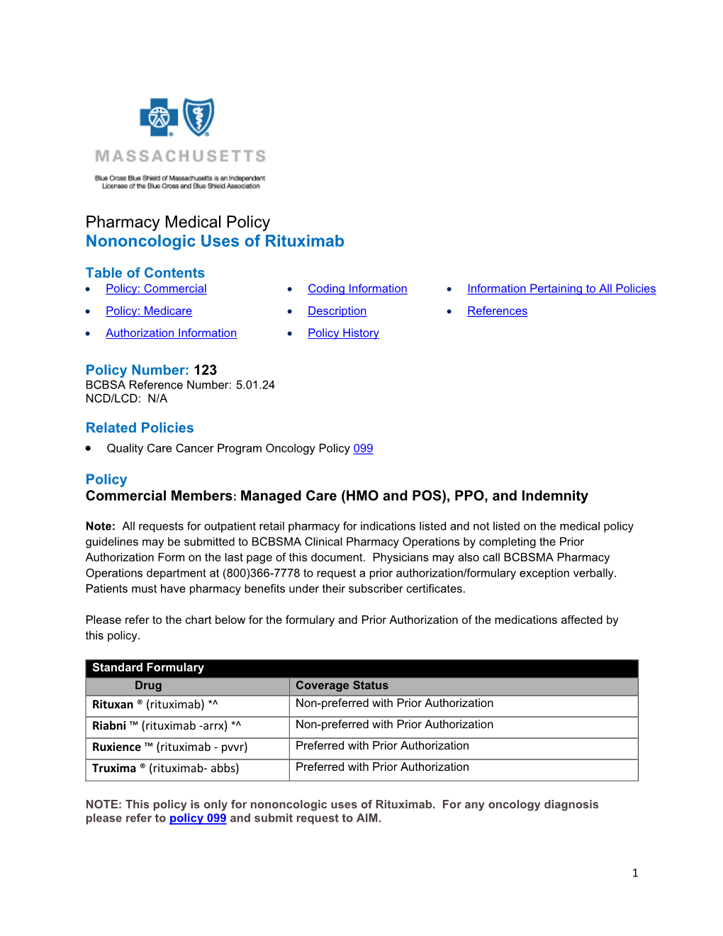 123 BCBSA Reference Number: 5.01.24 NCD/LCD: N/A