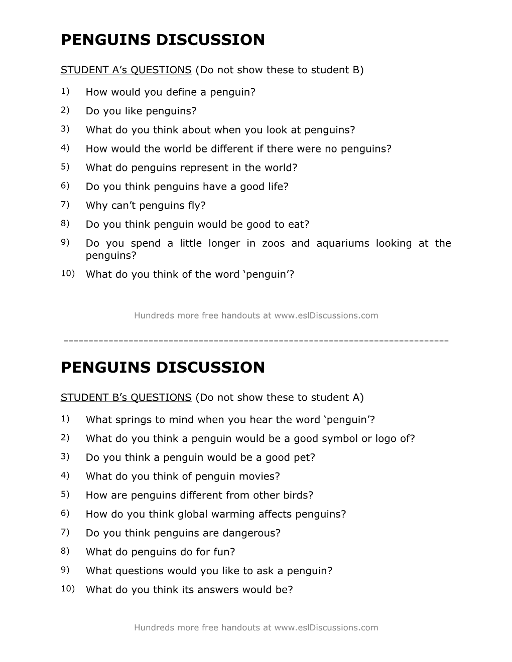 ESL Conversation Lesson on Penguins