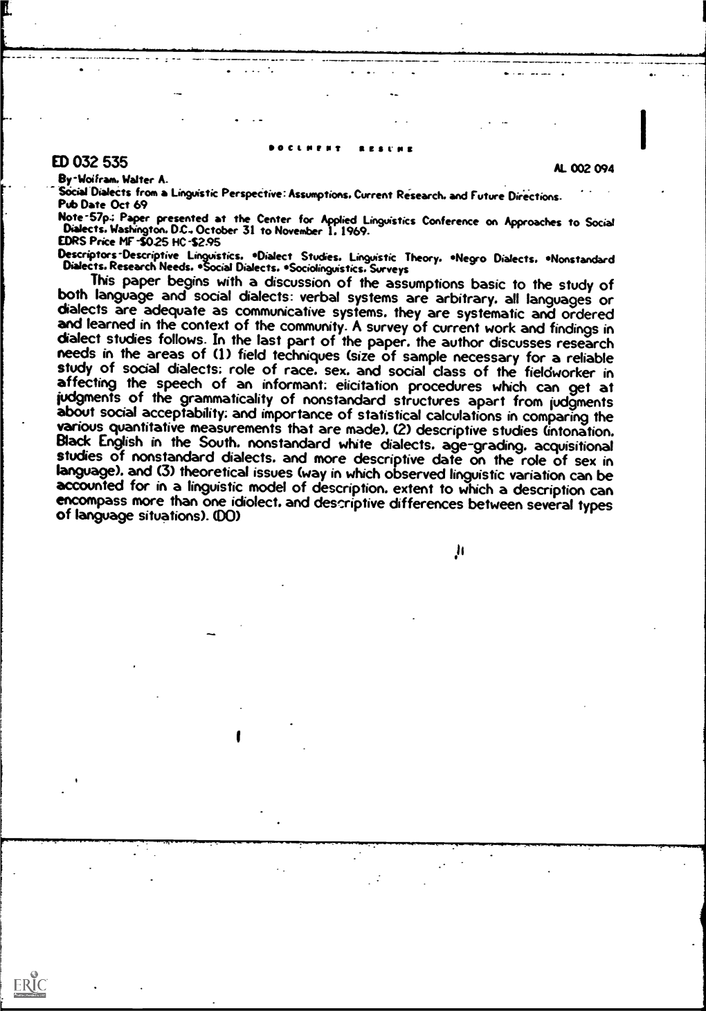 Study of Social Dialects; Role Ofrace