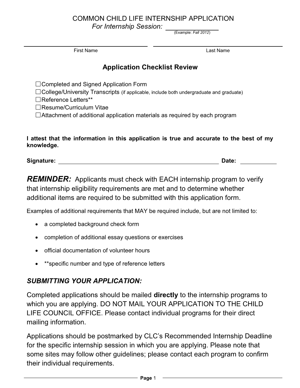 Application Checklist Review