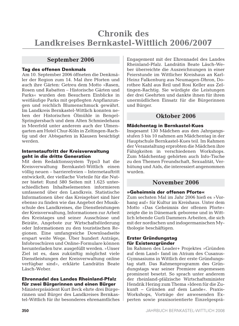 Chronik Des Landkreises Bernkastel-Wittlich 2006/2007