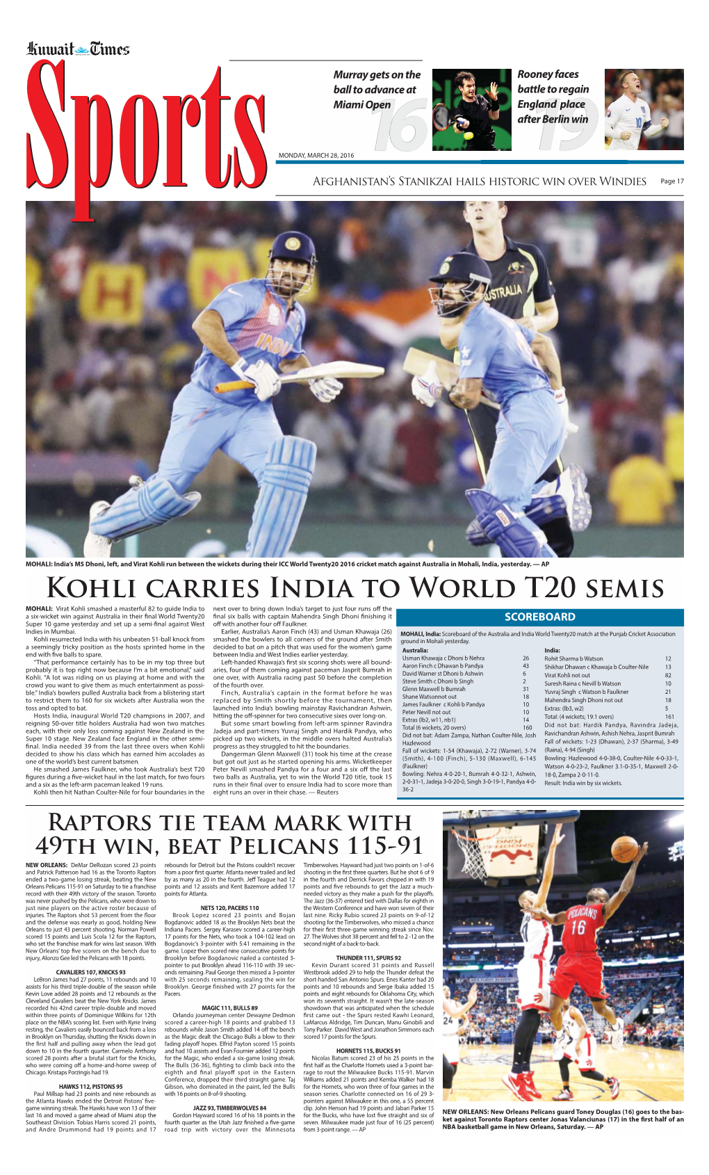 Kohli Carries India to World T20 Semis