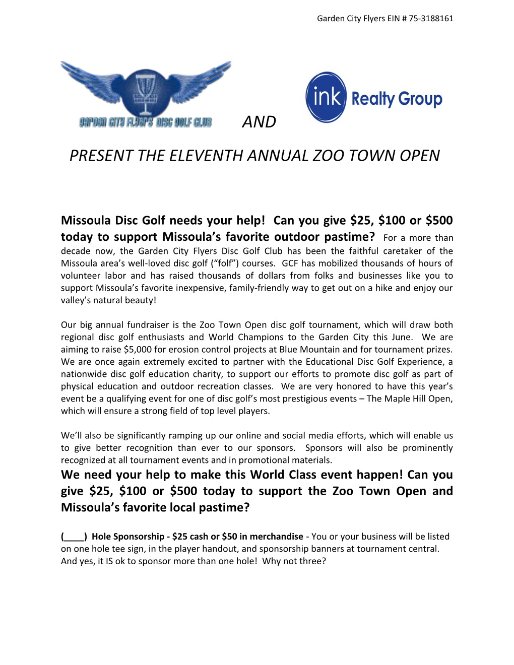 Present the Eleventh Annual Zoo Town Open