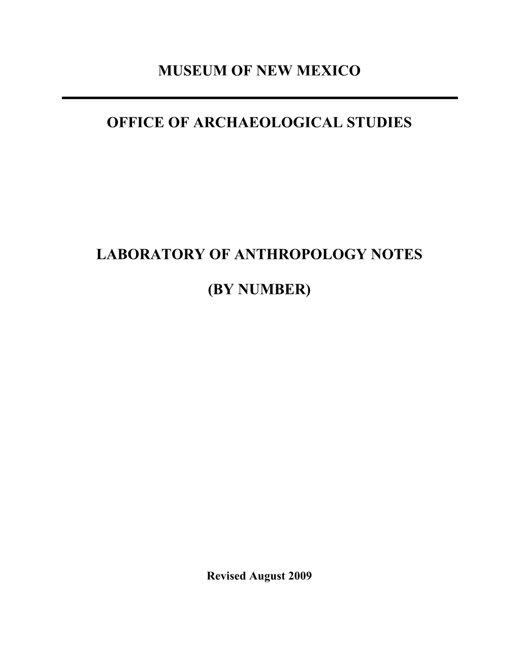 Laboratory of Anthropology Notes Catalogue