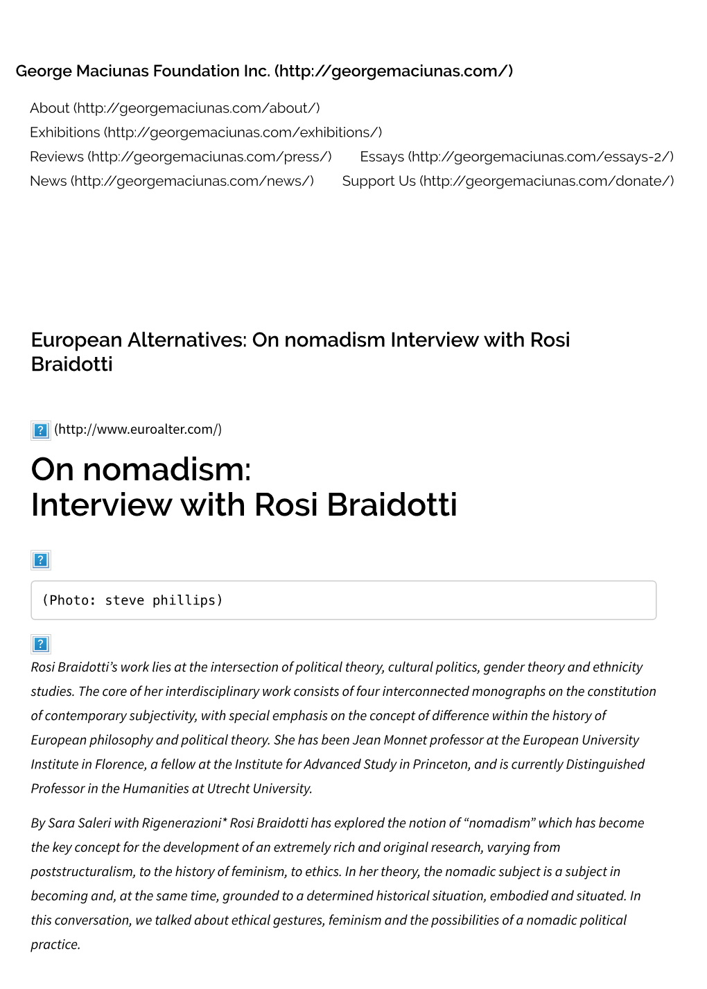 European Alternatives: on Nomadism Interview with Rosi Braidotti