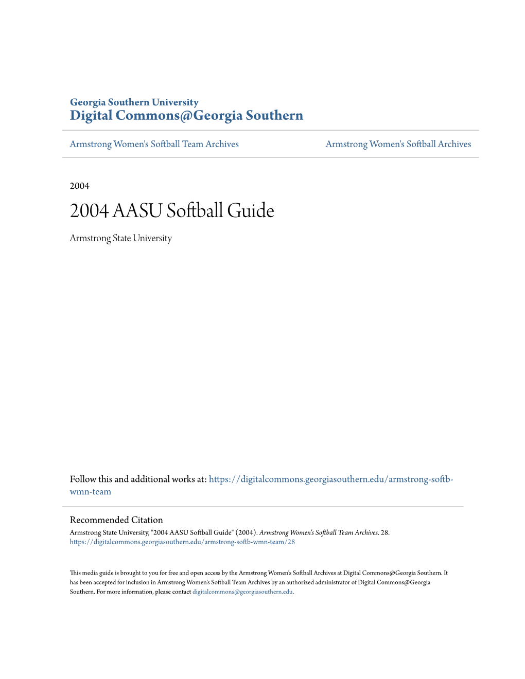 2004 AASU Softball Guide Armstrong State University