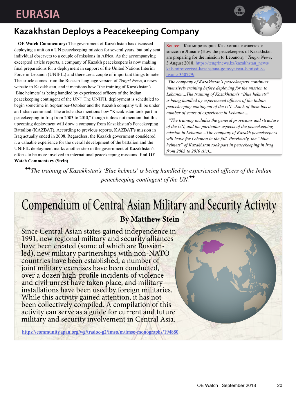 Compendium of Central Asian Military and Security Activity