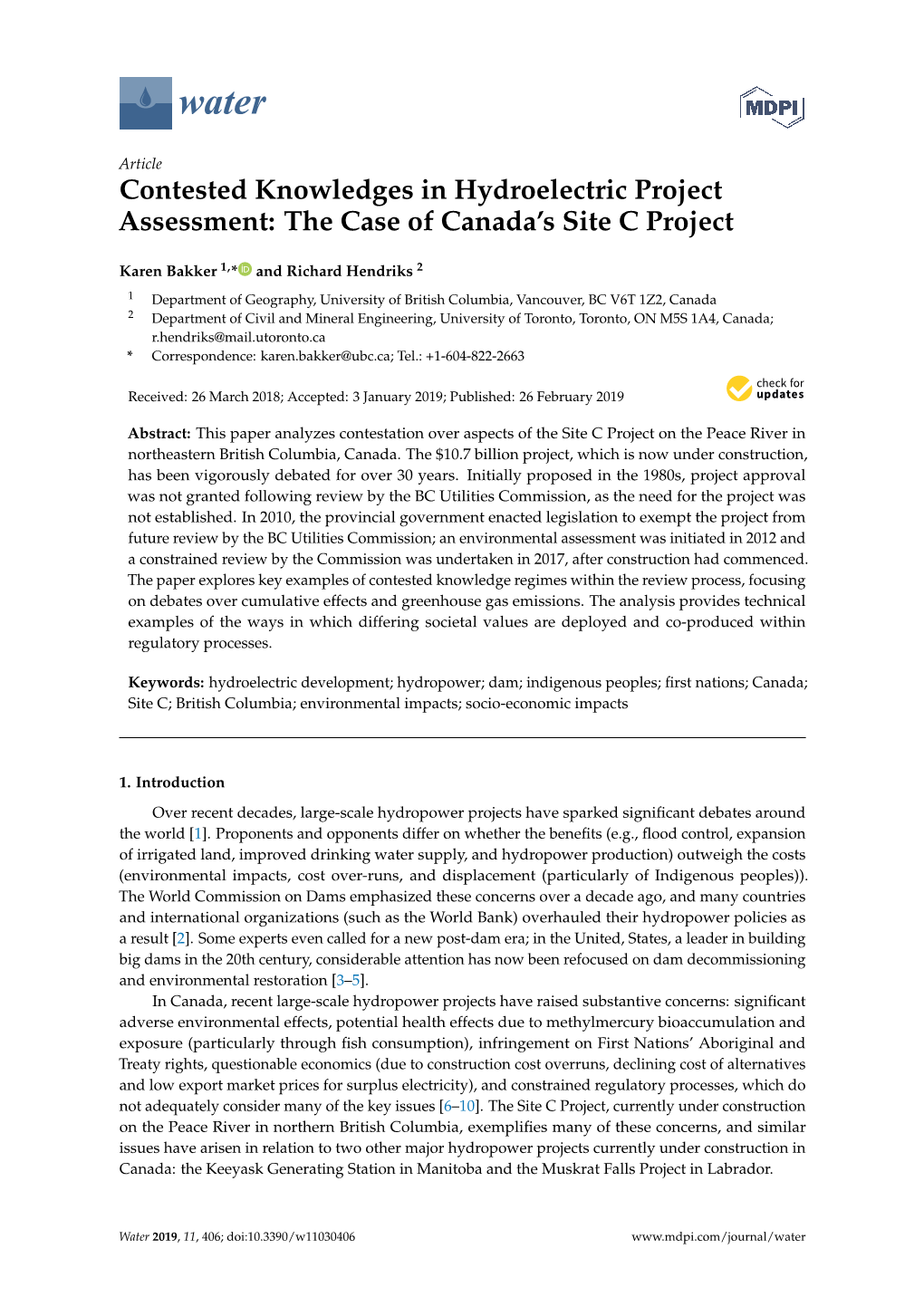 Contested Knowledges in Hydroelectric Project Assessment: the Case of Canada’S Site C Project