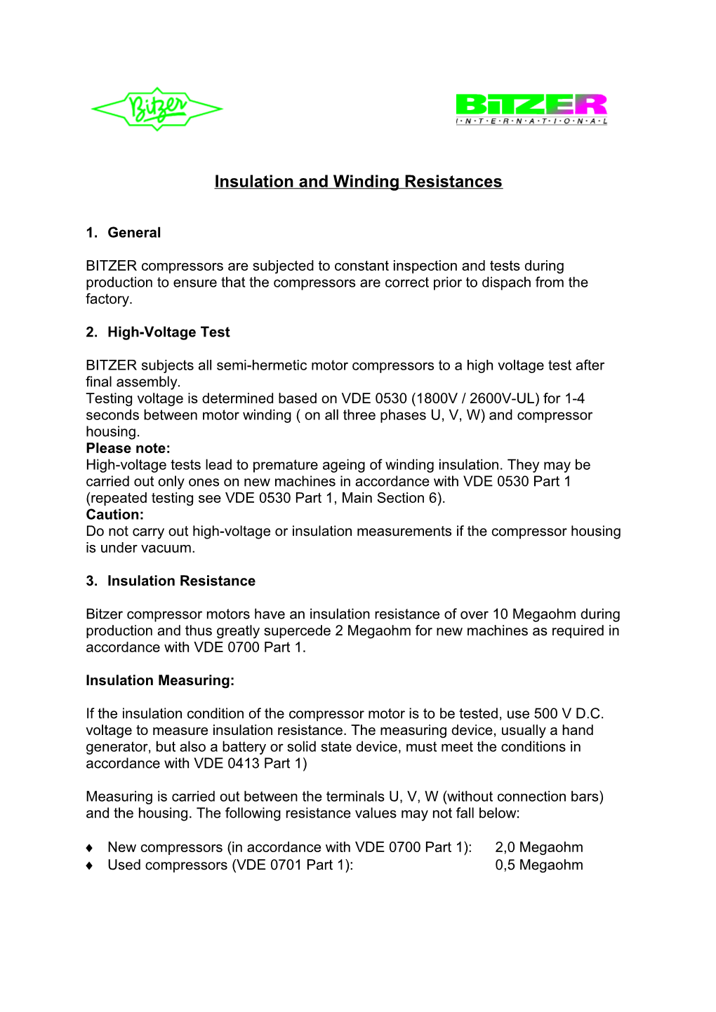 Insulation and Winding Resistances