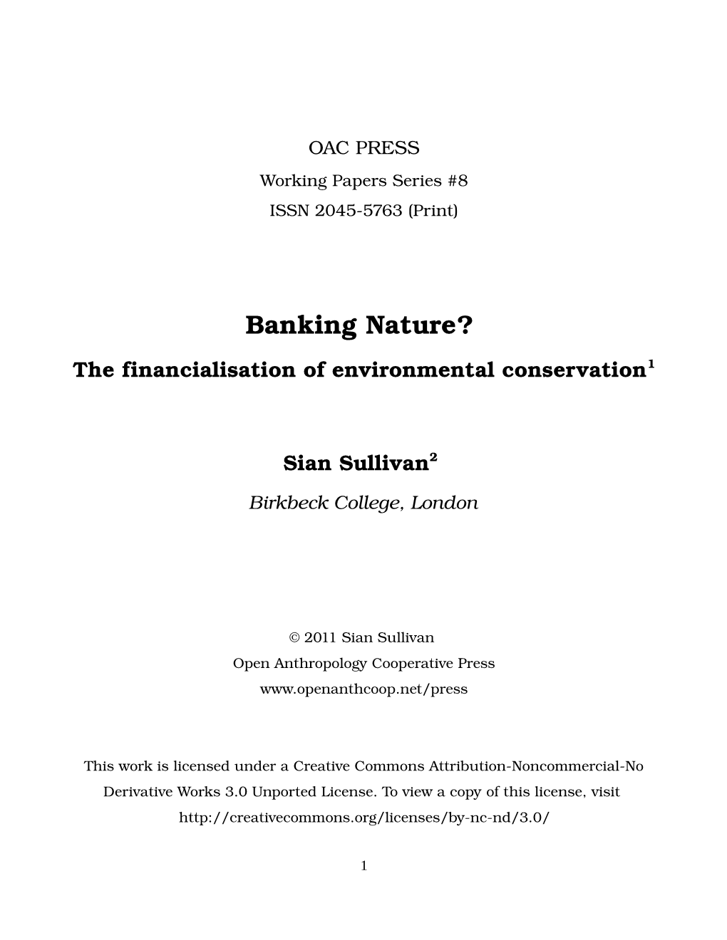 Sullivan, Banking Nature?