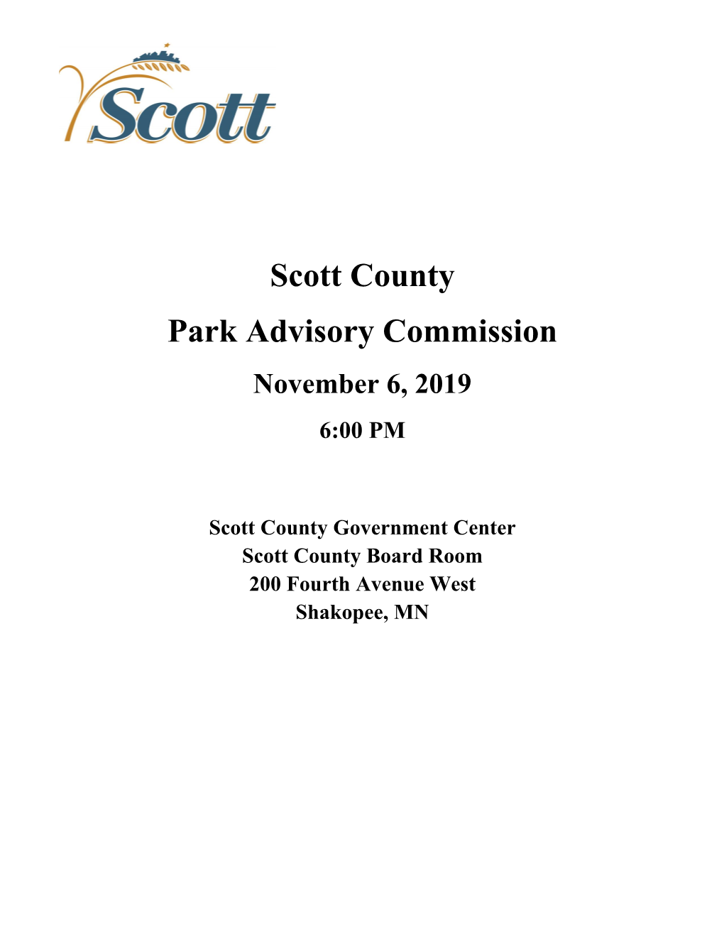 Scott County Park Advisory Commission November 6, 2019 6:00 PM