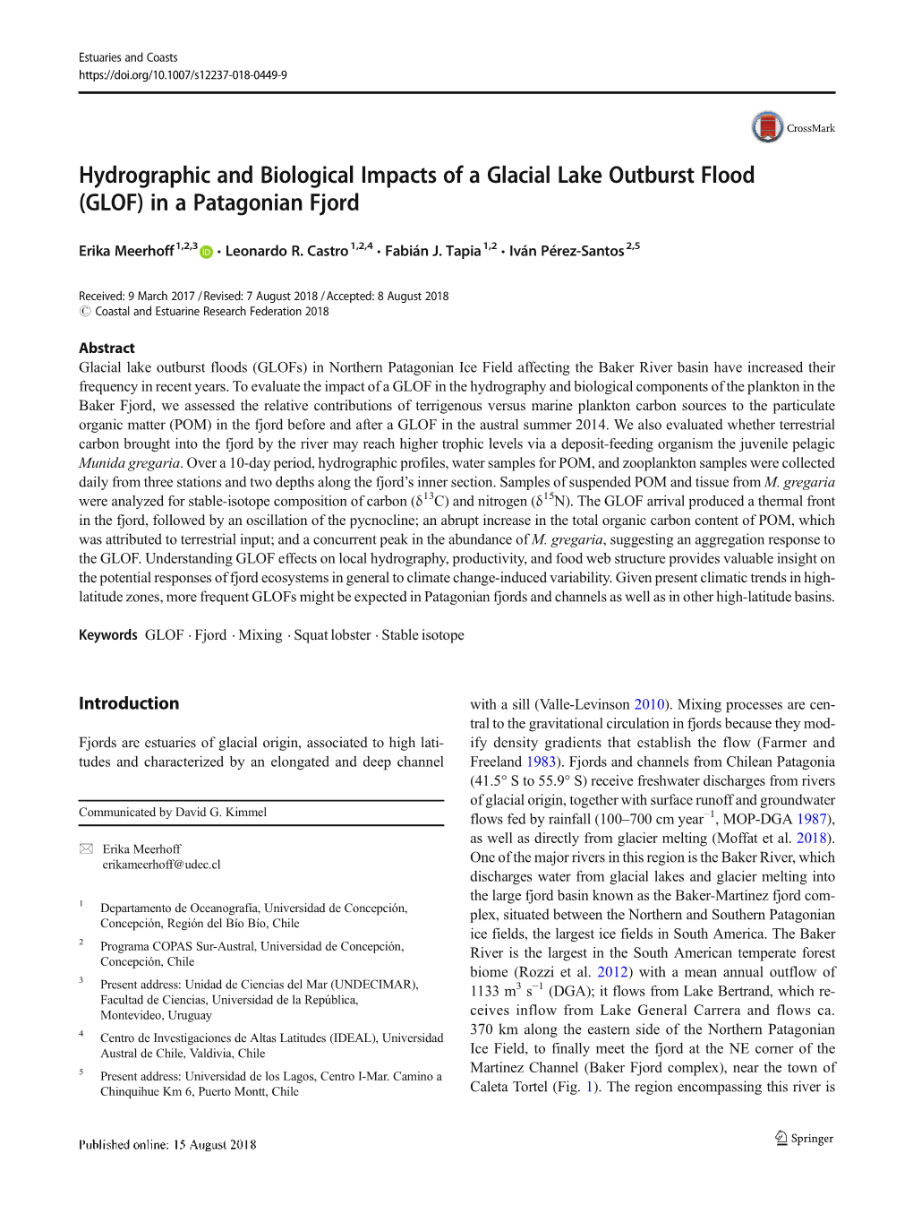 Hydrographic and Biological Impacts of a Glacial Lake Outburst Flood (GLOF) in a Patagonian Fjord