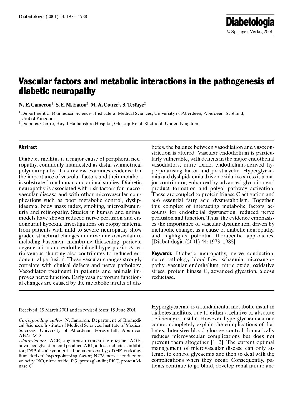 Vascular Factors and Metabolic Interactions in the Pathogenesis of Diabetic Neuropathy