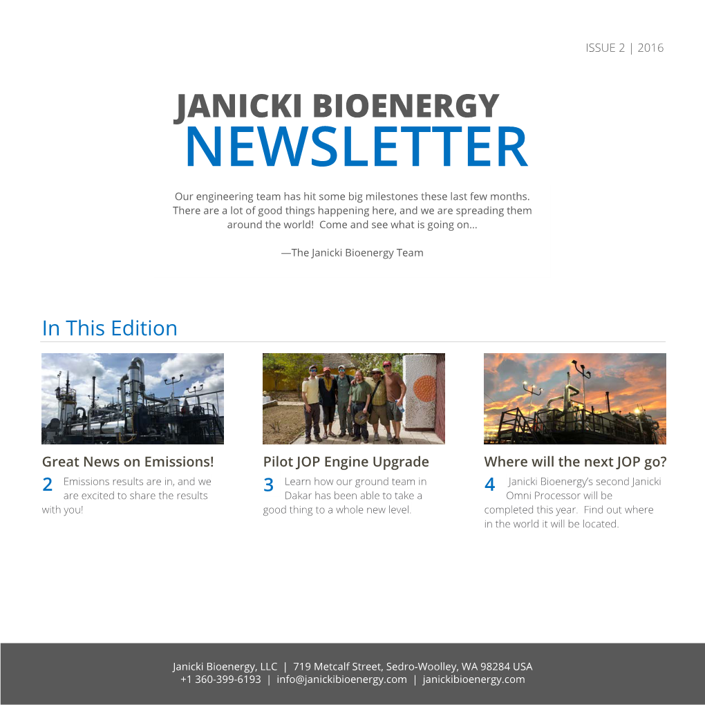 Janicki Bioenergy Newsletter