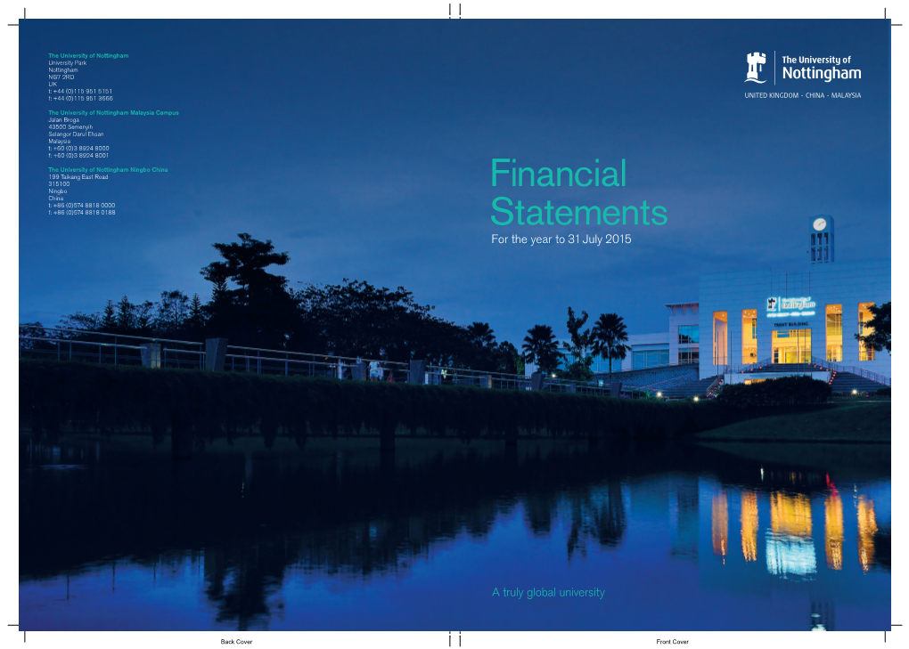 Financial Statements for the Year to 31 July 2015 01 Contents