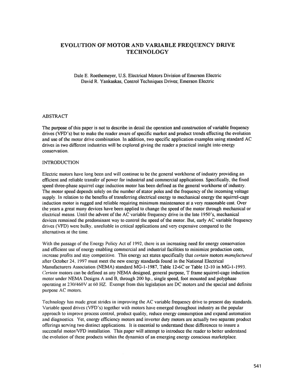 Evolution of Motor and Variable Frequency Drive Technology