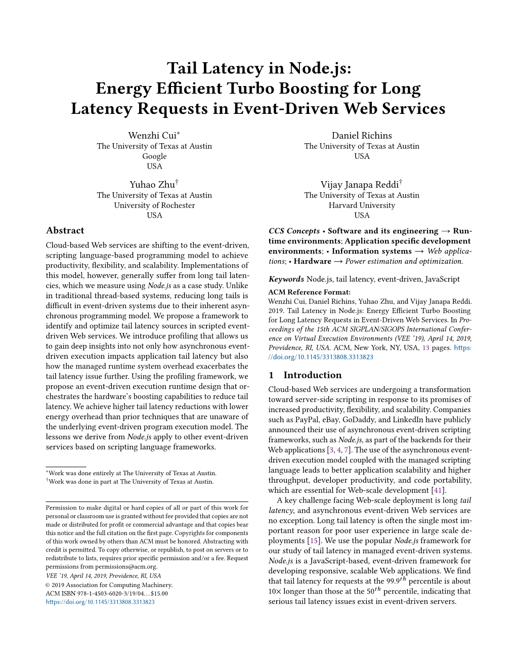 Tail Latency in Node.Js: Energy Efficient Turbo Boosting for Long Latency Requests in Event-Driven Web Services