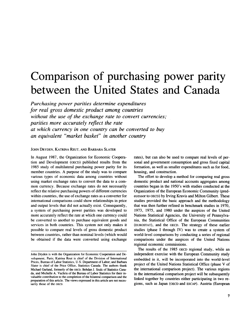 Comparison of Purchasing Power Parity Between the United States