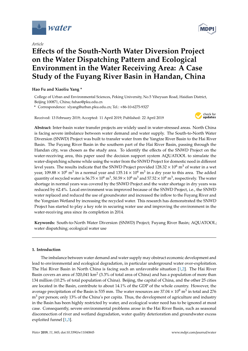 Effects of the South-North Water Diversion Project on the Water