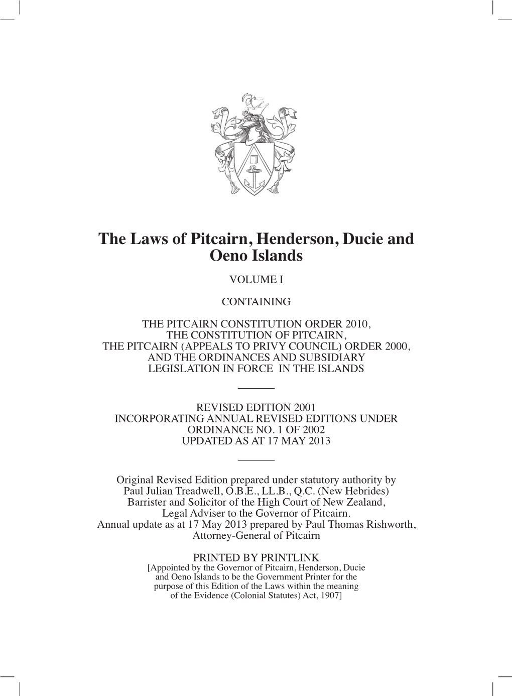 The Laws of Pitcairn, Henderson, Ducie and Oeno Islands
