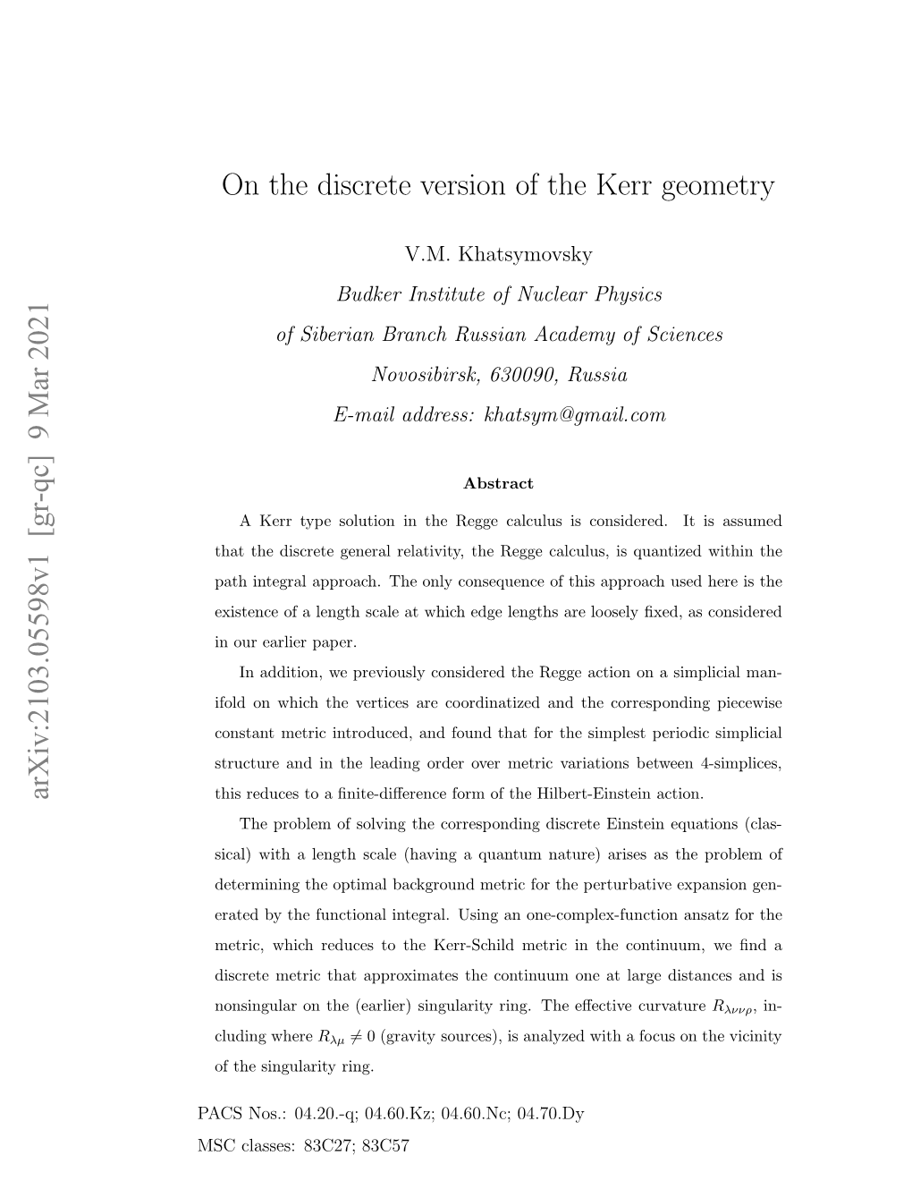 On the Discrete Version of the Kerr Geometry