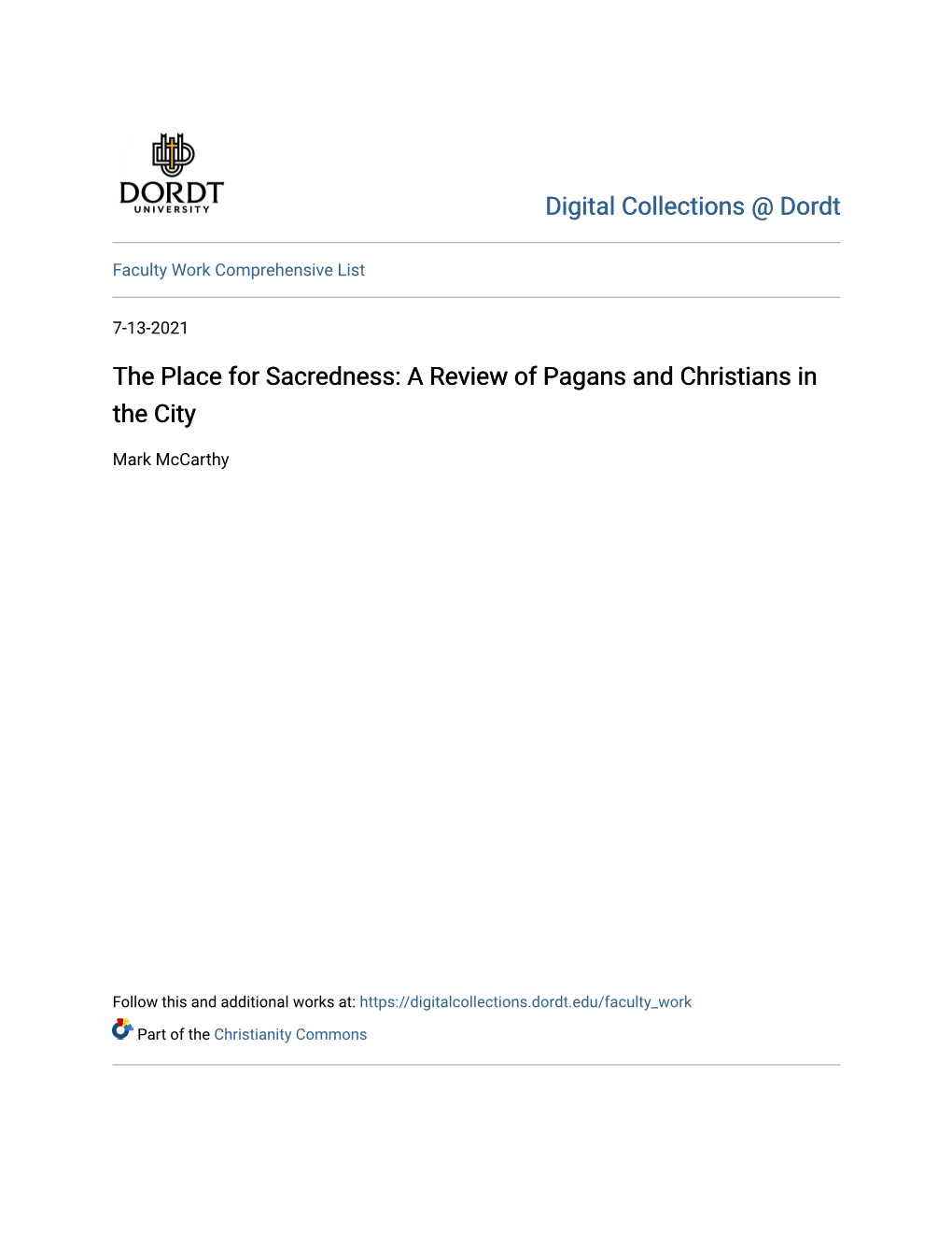 The Place for Sacredness: a Review of Pagans and Christians in the City