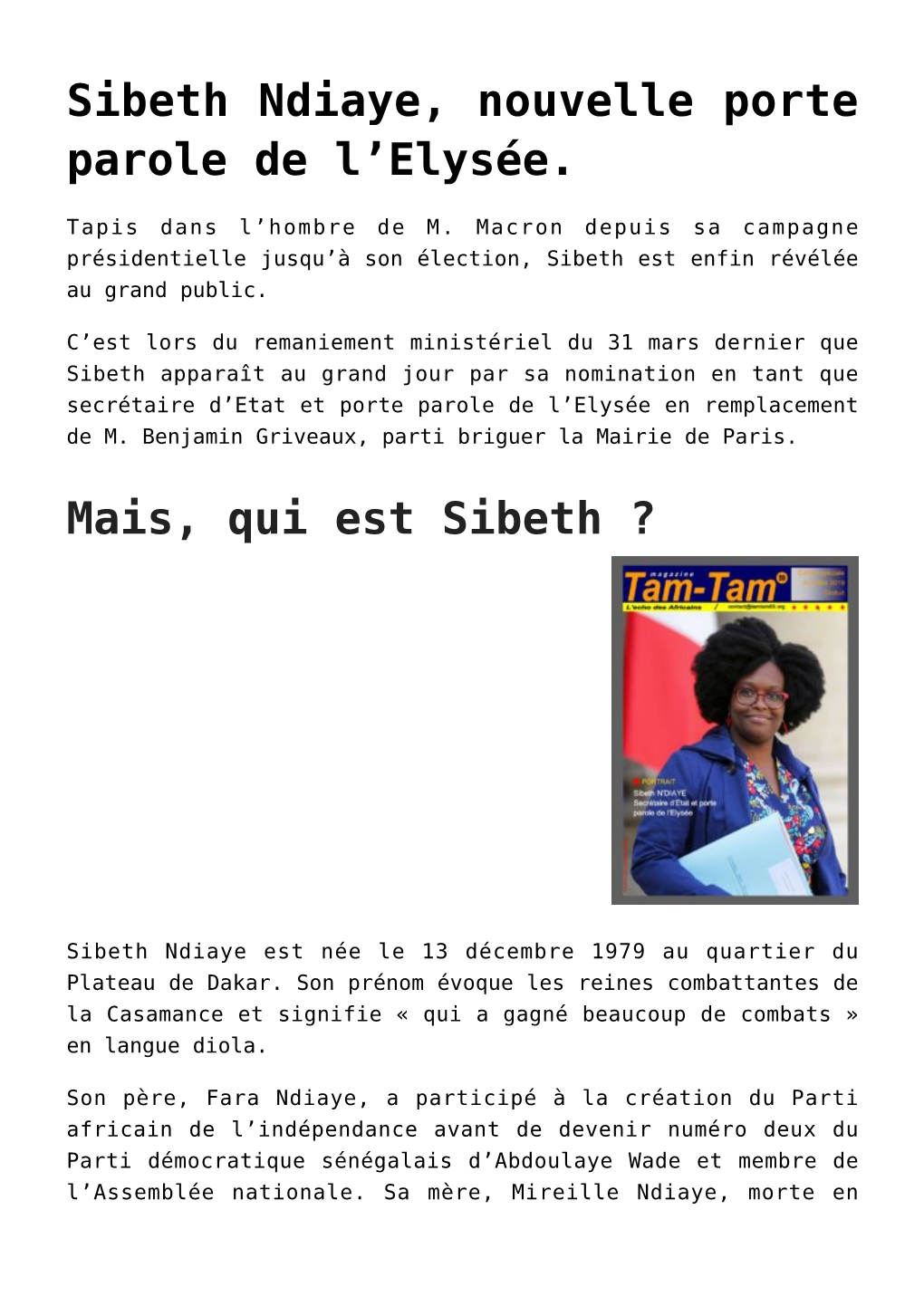 Sibeth Ndiaye, Nouvelle Porte Parole De L'elysée