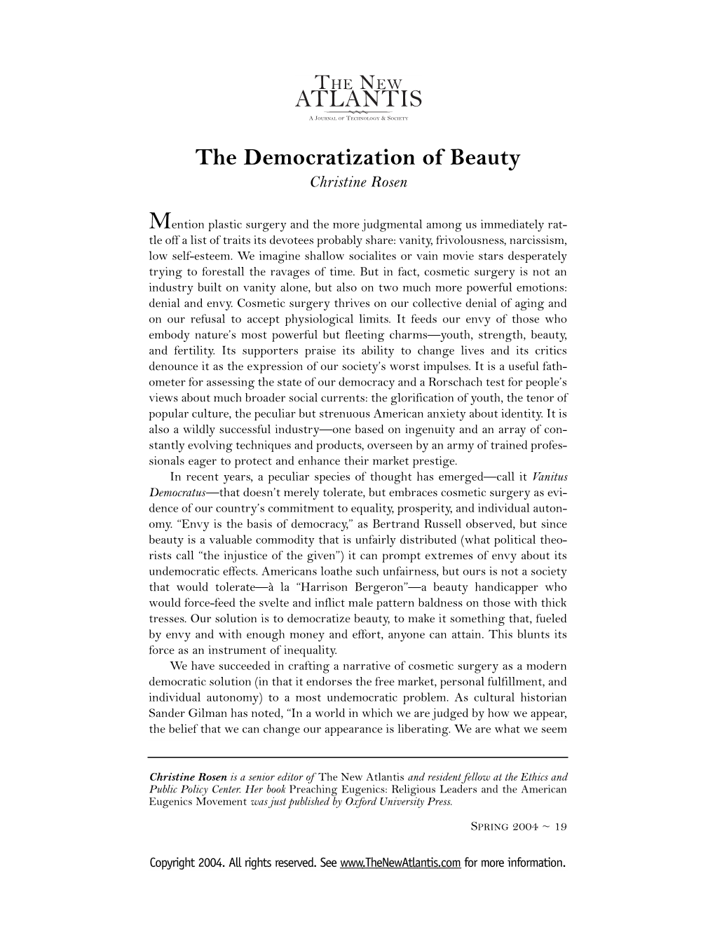 The Democratization of Beauty Christine Rosen