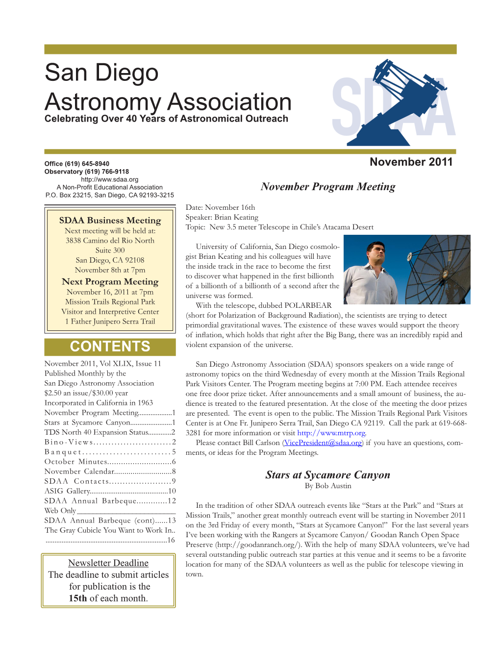 San Diego Astronomy Association Celebrating Over 40 Years of Astronomical Outreach