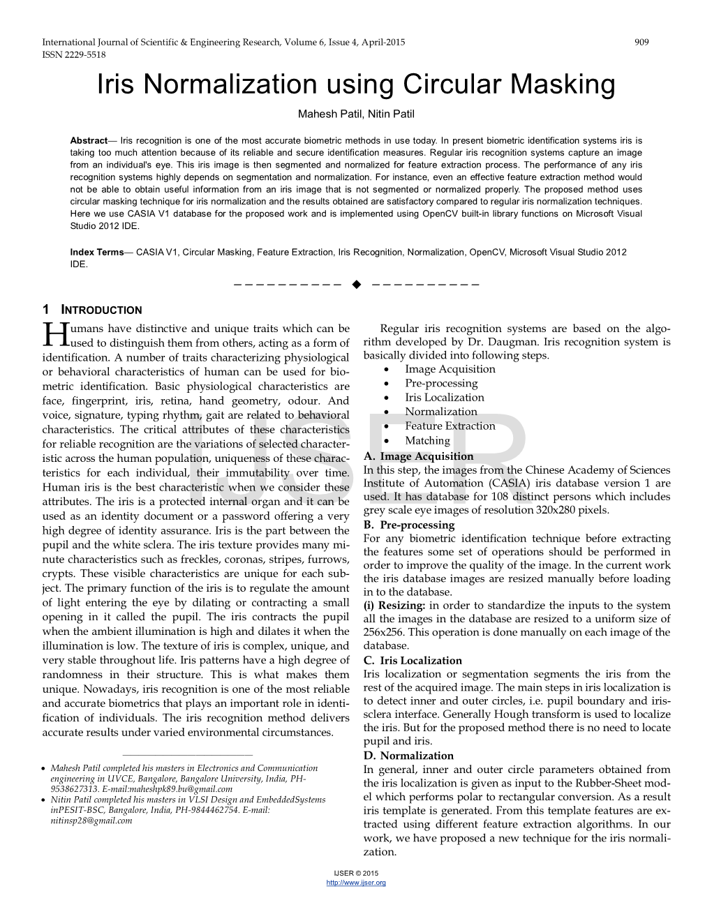 Iris Normalization Using Circular Masking Mahesh Patil, Nitin Patil