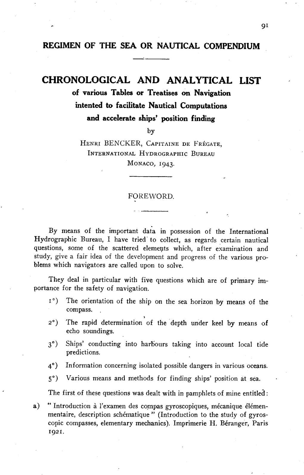 CHRONOLOGICAL and ANALYTICAL LIST of Various Tables Or Treatises on Navigation Intented to Facilitate Nautical Computations and Accelerate Ships’ Position Finding