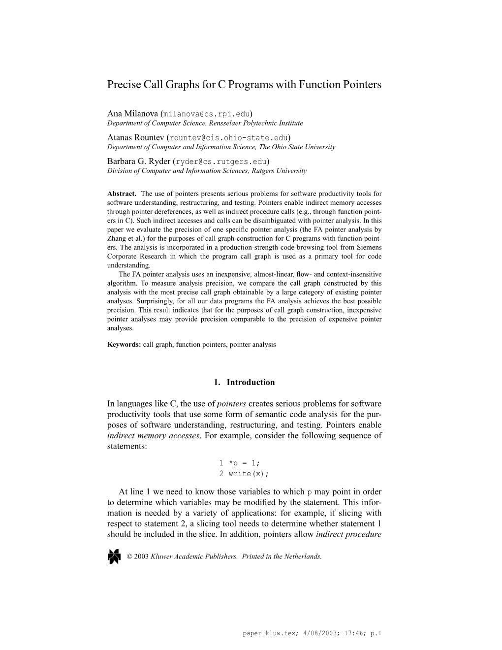 Precise Call Graphs for C Programs with Function Pointers