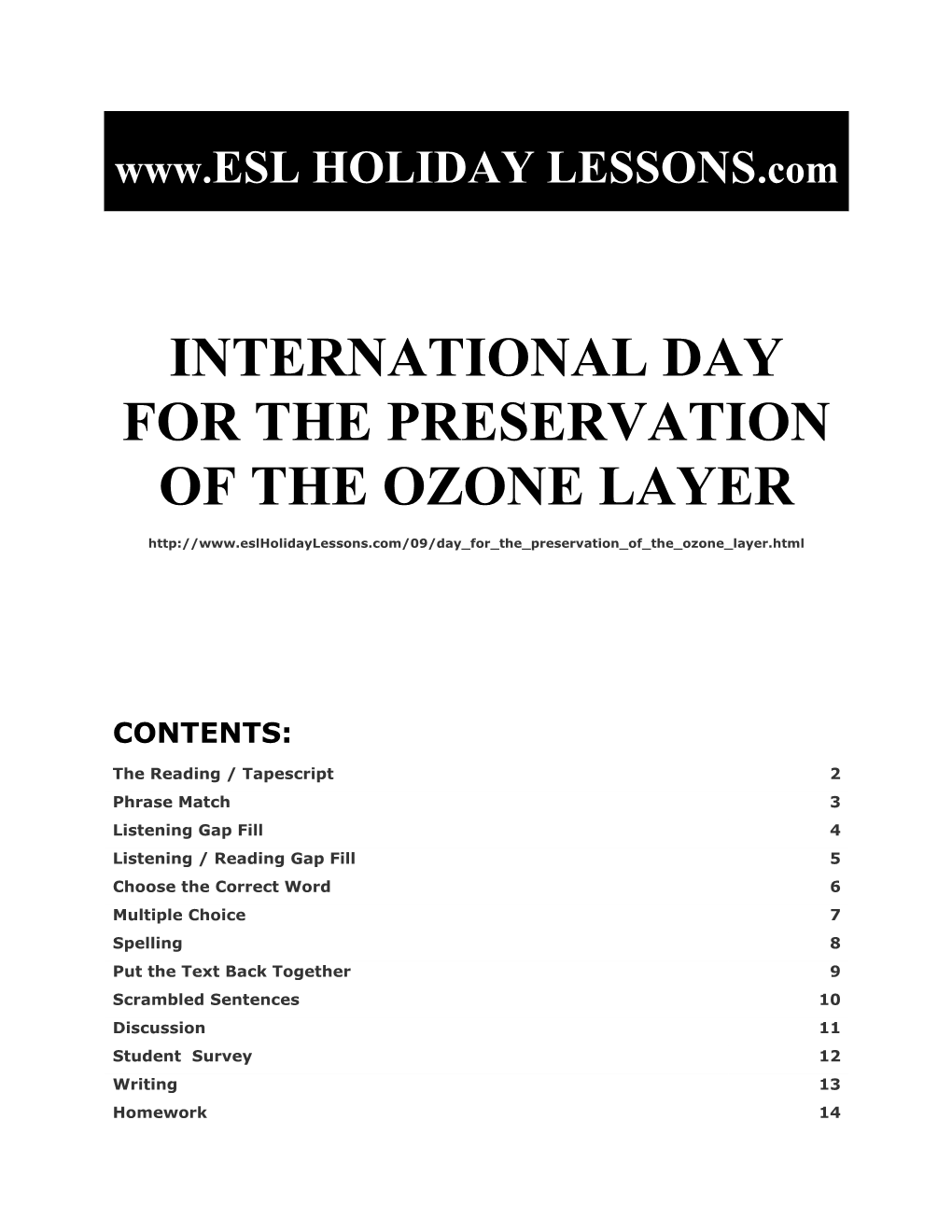 Holiday Lessons - Ozone Layer