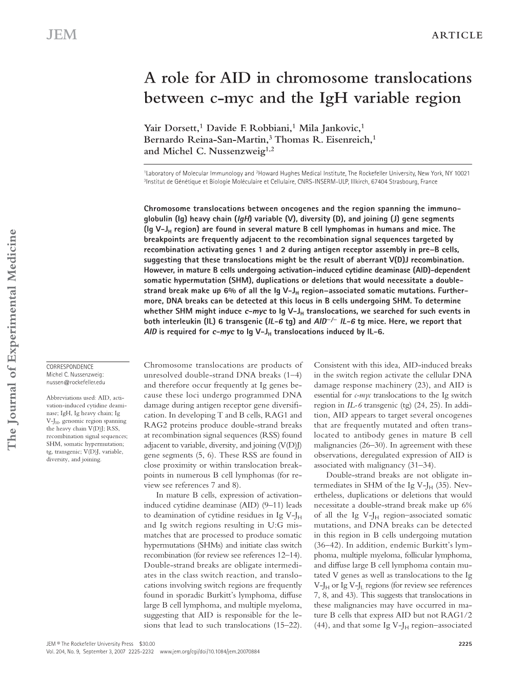 A Role for AID in Chromosome Translocations Between C-Myc And