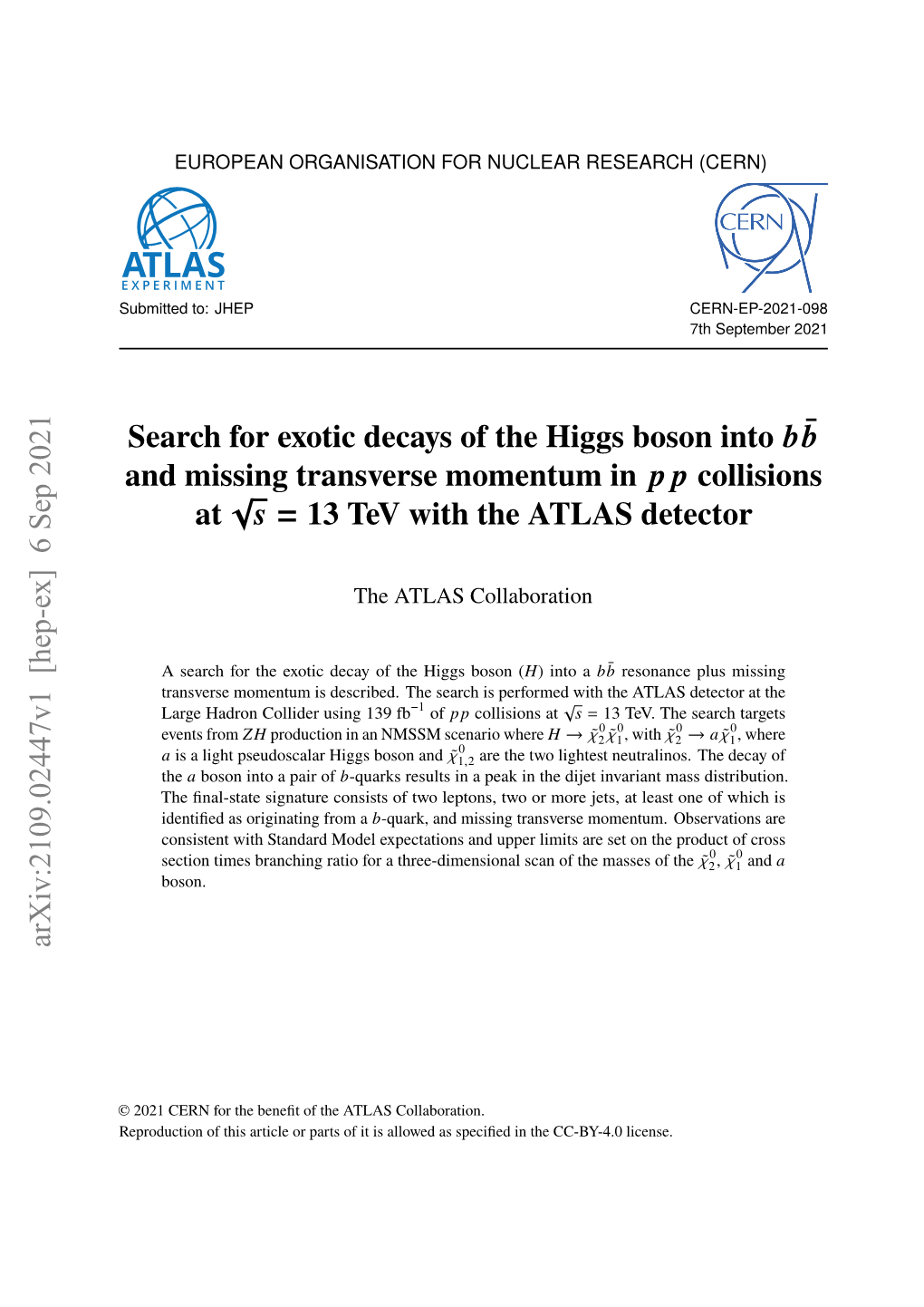 Search for Exotic Decays of the Higgs Boson Into ¯ and Missing