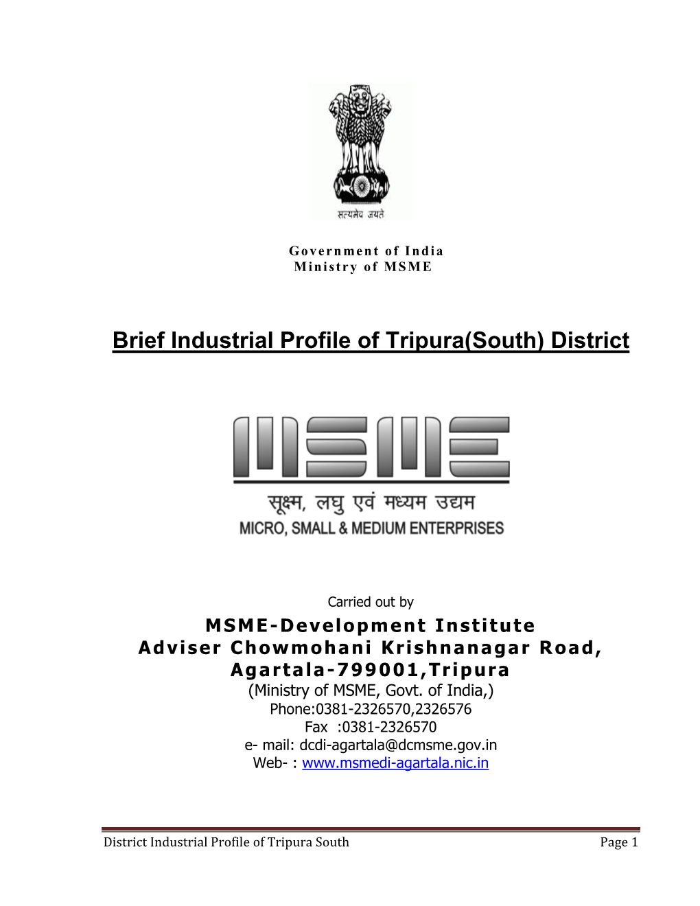 Brief Industrial Profile of Tripura(South) District