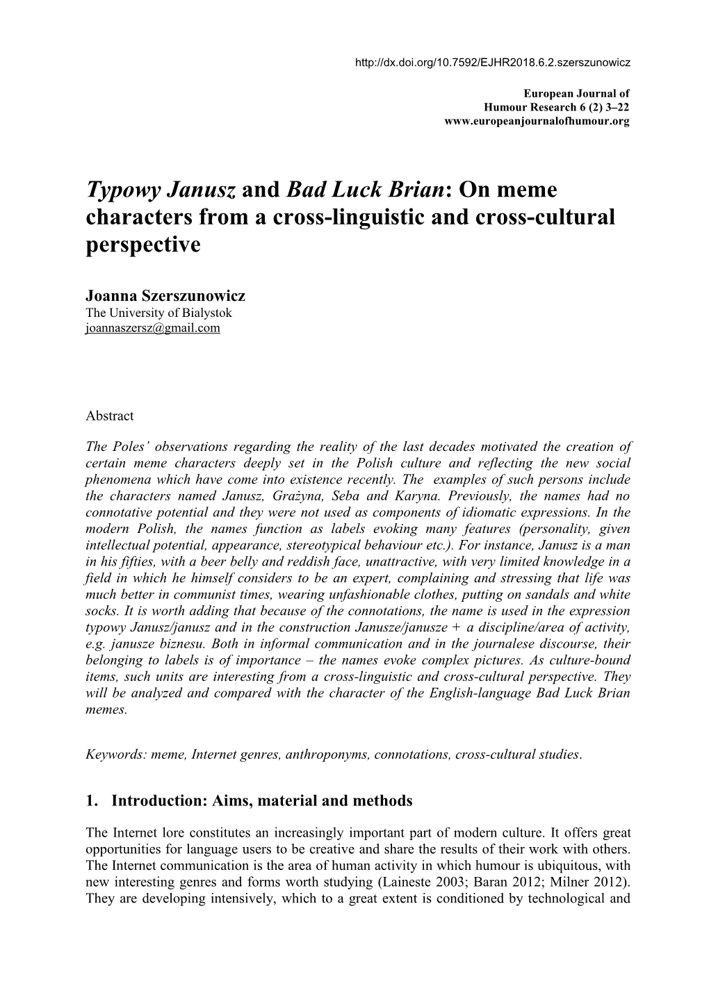 Typowy Janusz and Bad Luck Brian: on Meme Characters from a Cross-Linguistic and Cross-Cultural Perspective