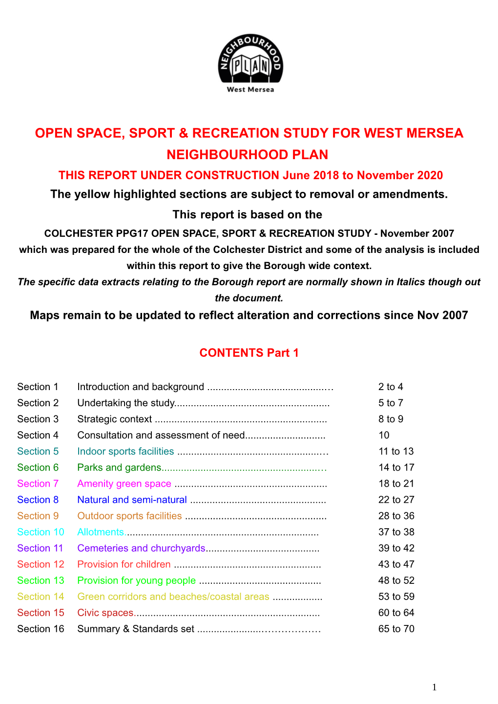 Open Space, Sport & Recreation Study for West