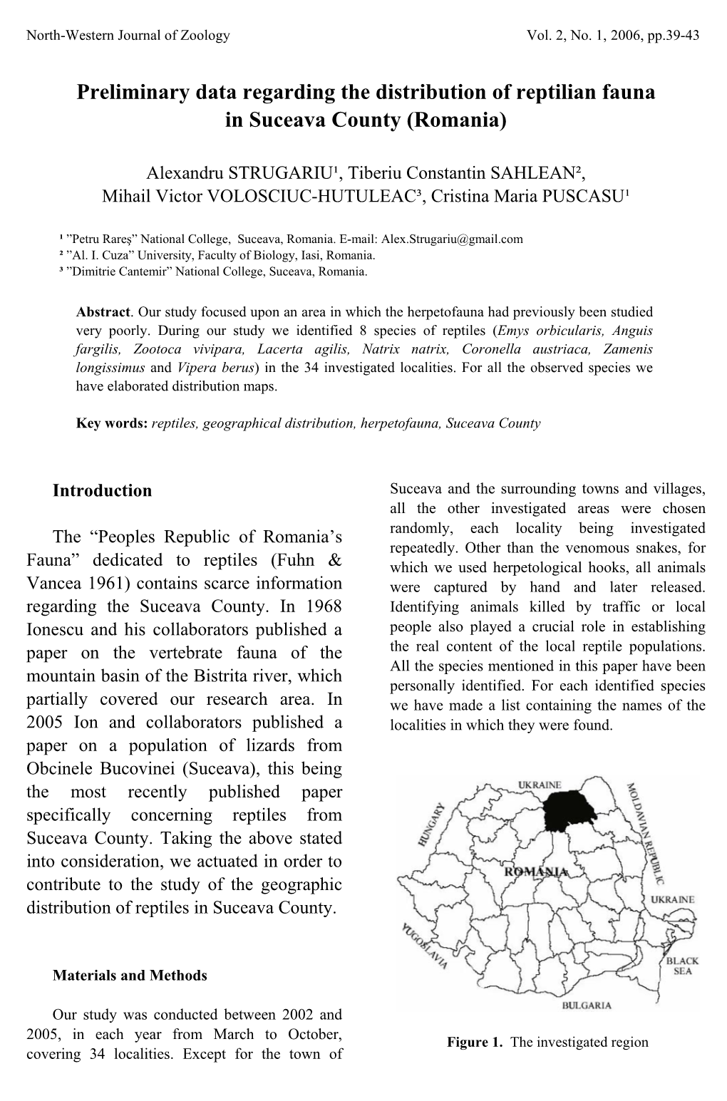 Preliminary Data Regarding the Distribution of Reptilian Fauna in Suceava County (Romania)
