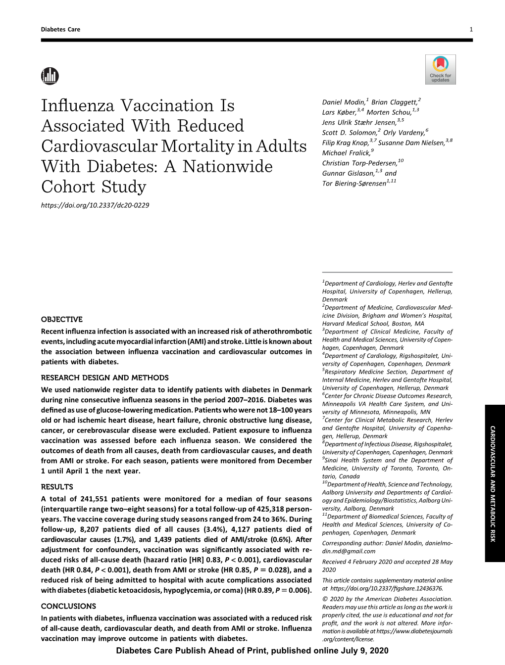 Influenza Vaccination Is Associated with Reduced