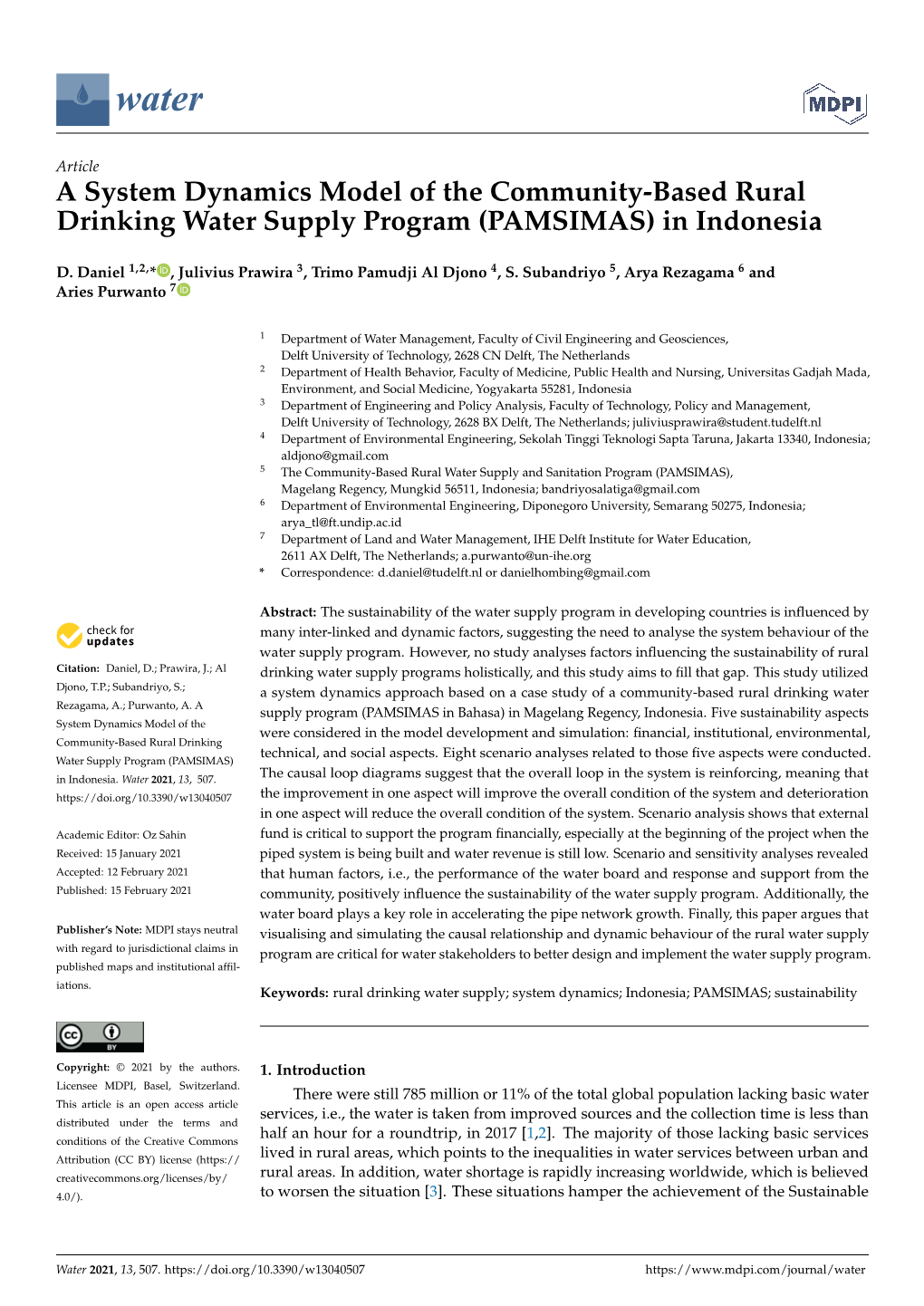 A System Dynamics Model of the Community-Based Rural Drinking Water Supply Program (PAMSIMAS) in Indonesia