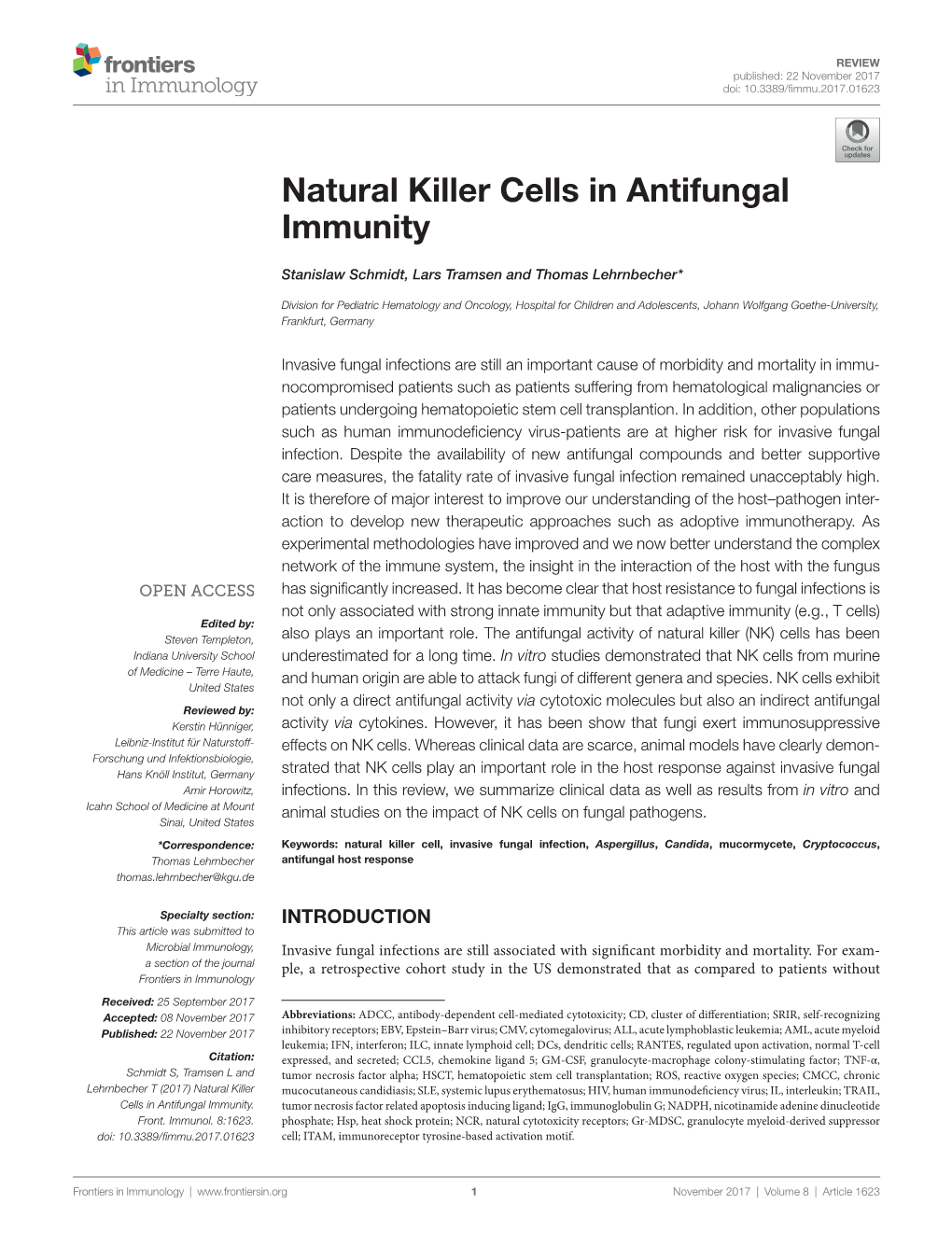 Natural Killer Cells in Antifungal Immunity