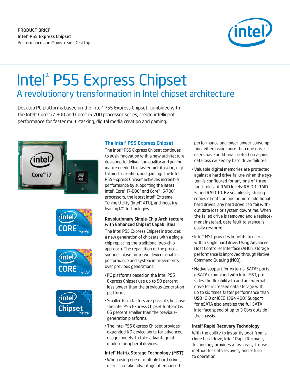 Intel® P55 Express Chipset Performance and Mainstream Desktop