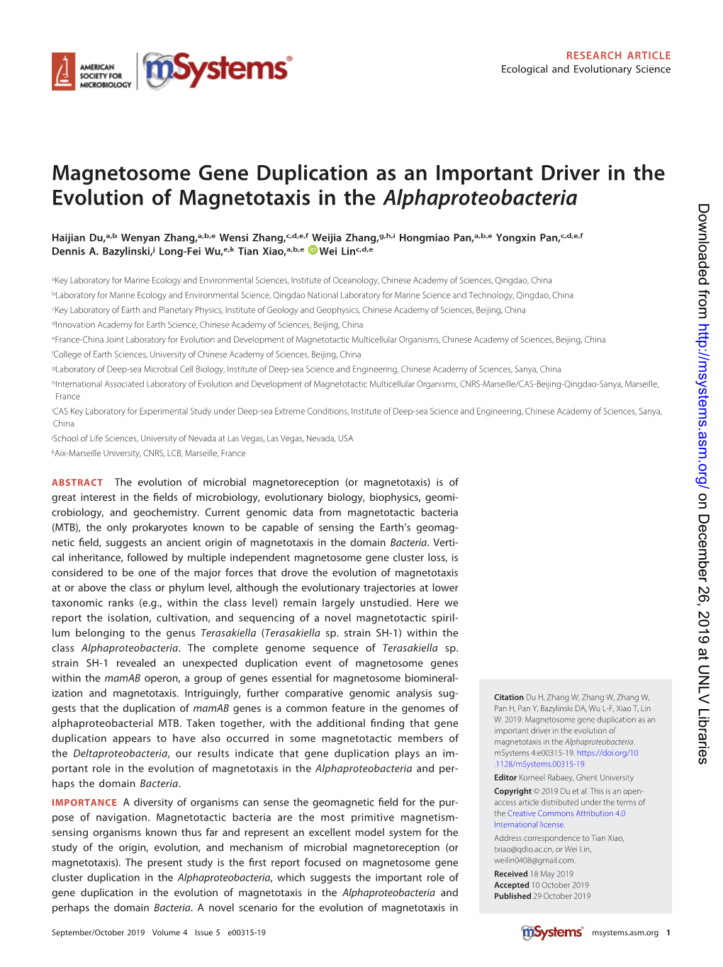 Magnetosome Gene Duplication As an Important Driver in the Evolution Of